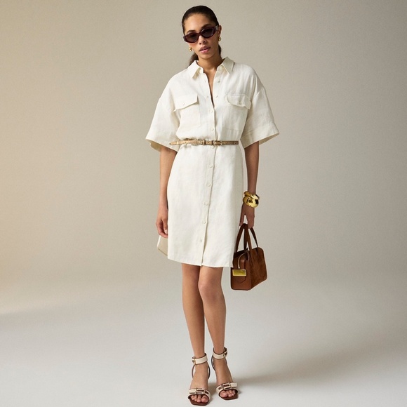 New JCREW Size L Utility Shirt-Dress in Linen Natural $148 CI926 - Picture 1 of 6